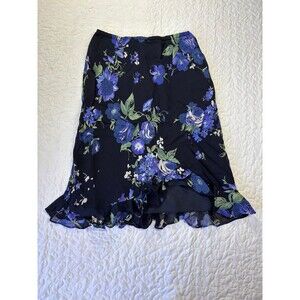 Donna Ricco Black & Purple Floral Print Elastic Waist Knee Length Skirt size 8